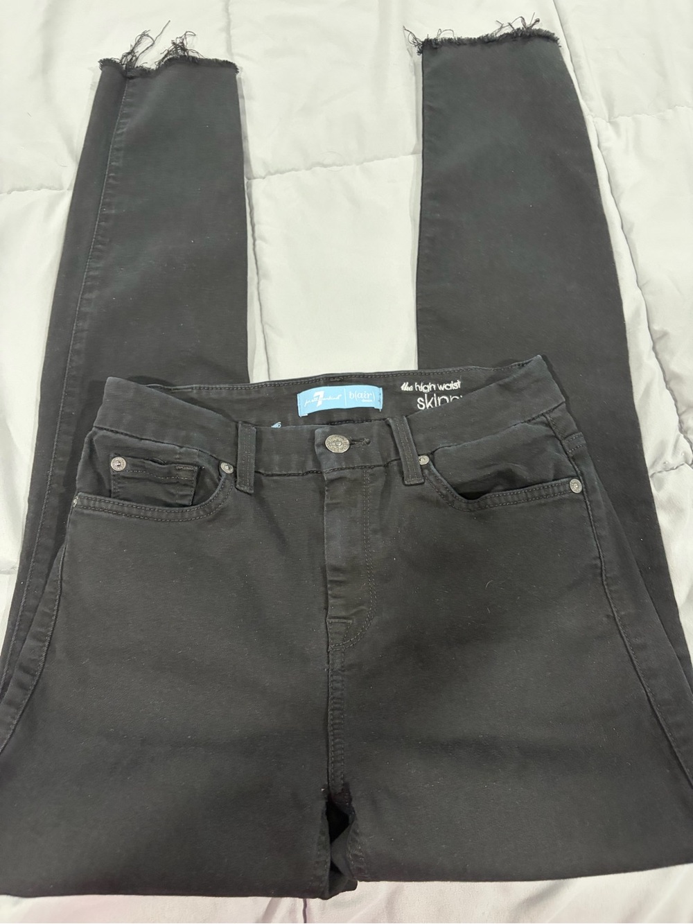7 For All Mankind Black Skinny Jeans with Frayed Hem